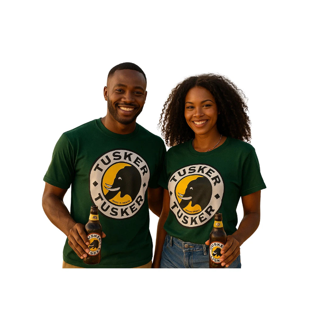 Cotton T-shirt Tusker Beer Print Comfortable Round Neck Green Unisex Kenyan Made