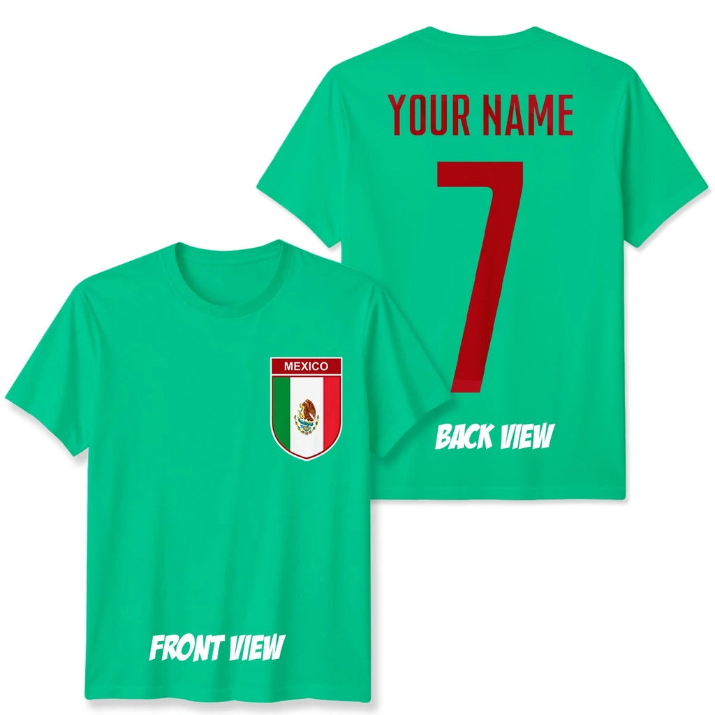 Personalised Mexico Football Unisex Kids T-Shirt Name Number Tee #WC