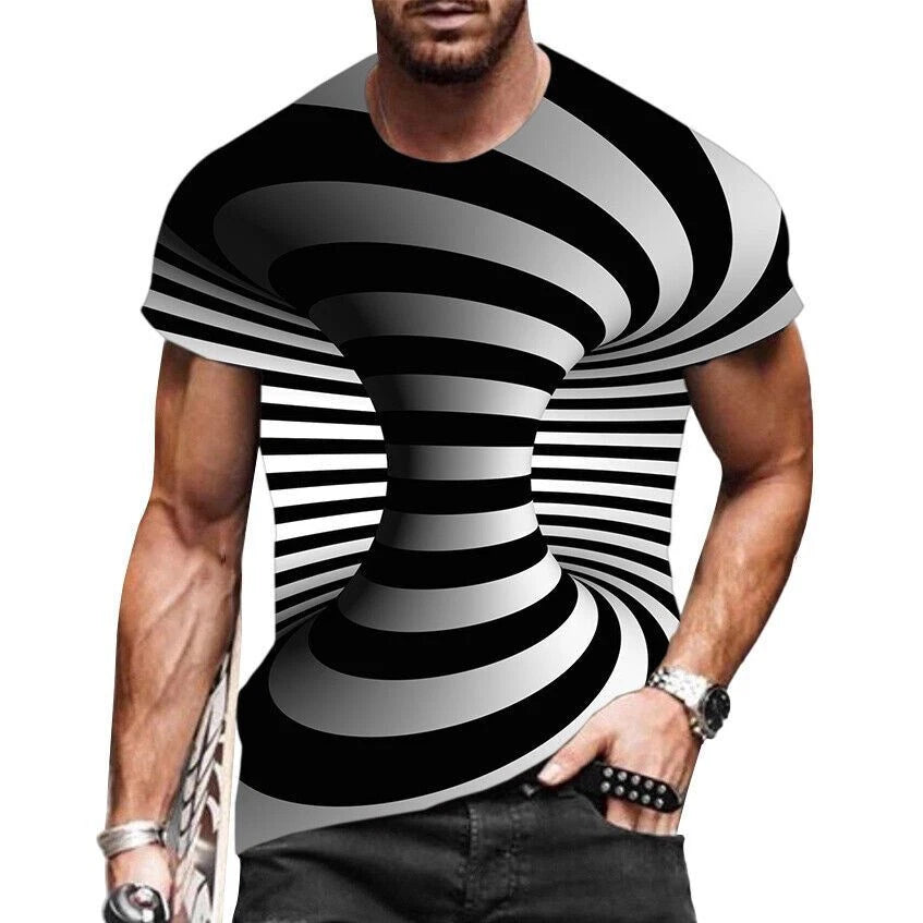 Camiseta Hombres 3D Ilusión óptica Novedad Manga Corta Negro Blanco Espiral Moda