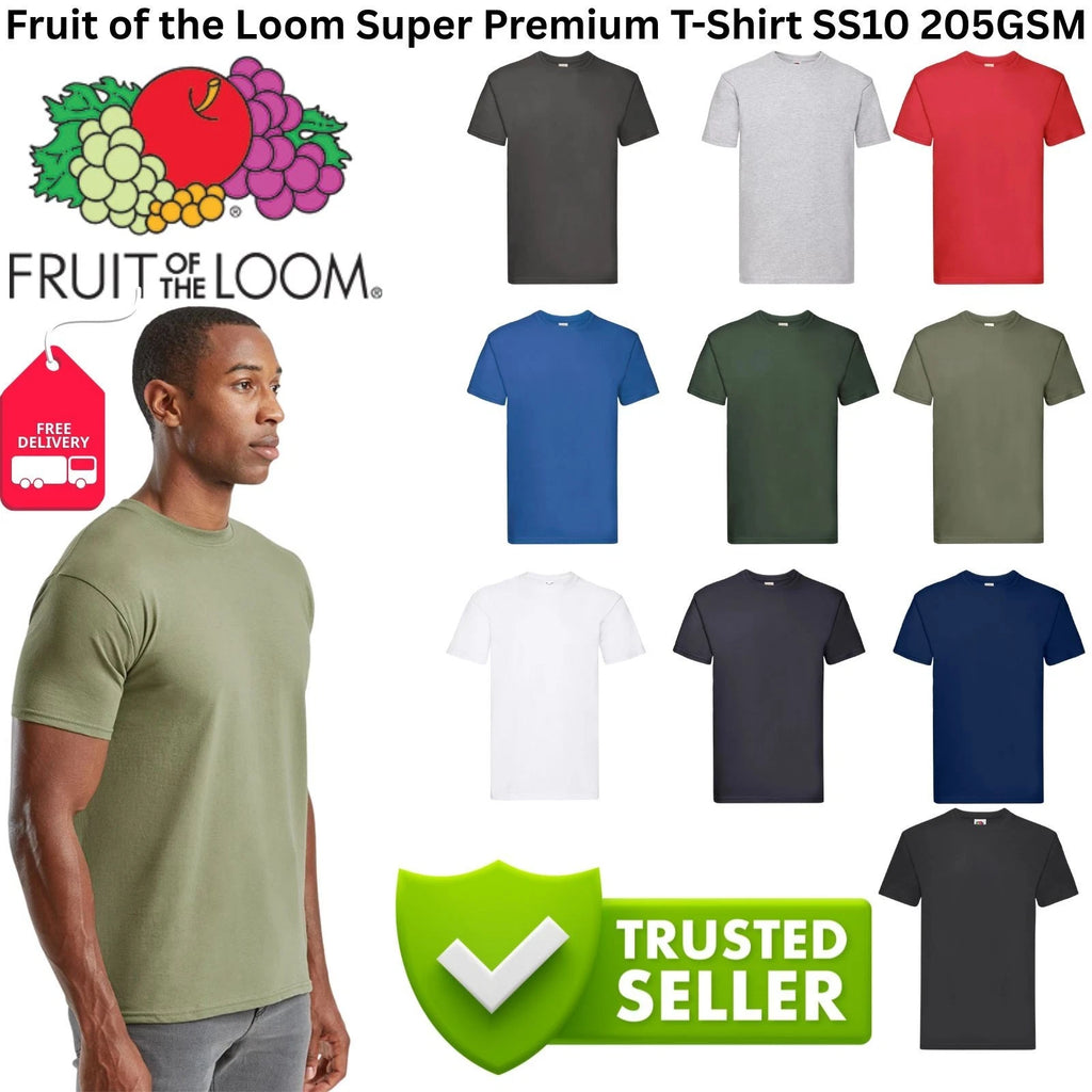Fruit of the Loom Super Premium T-Shirt 205GSM Mens Heavyweight Cotton Plain Tee