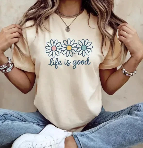 Life is Good T-Shirts, Wildflower Shirt for Women, Summer Shirt, Flower Shirts