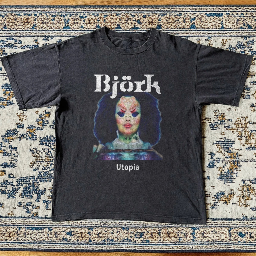 Bjork Utopia Retro Black Cotton Unisex Band Tee New Size S-5XL