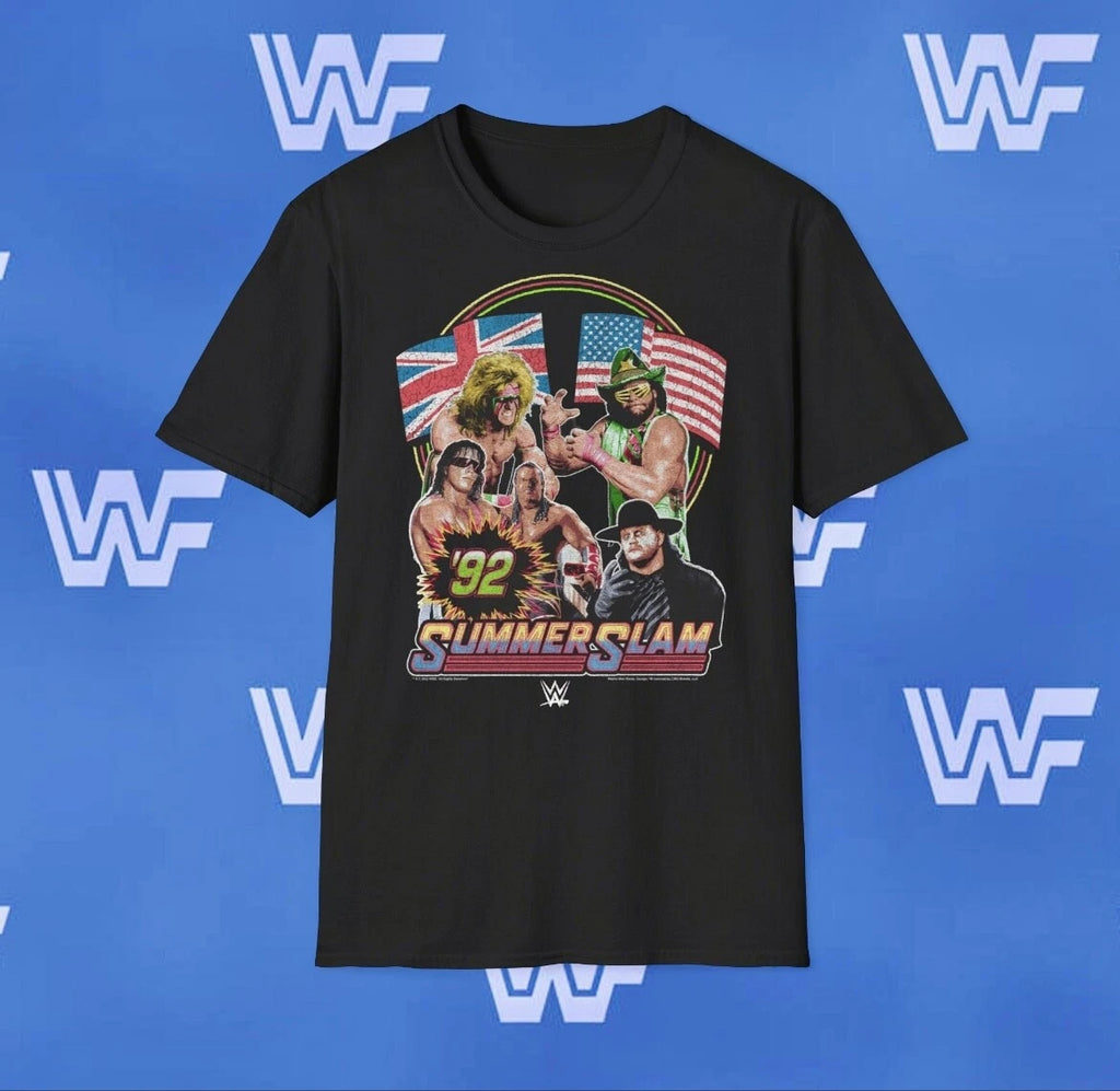Vintage Retro WWF T shirt Summerslam 92 Macho Man Undertaker Bret Hart Wembley