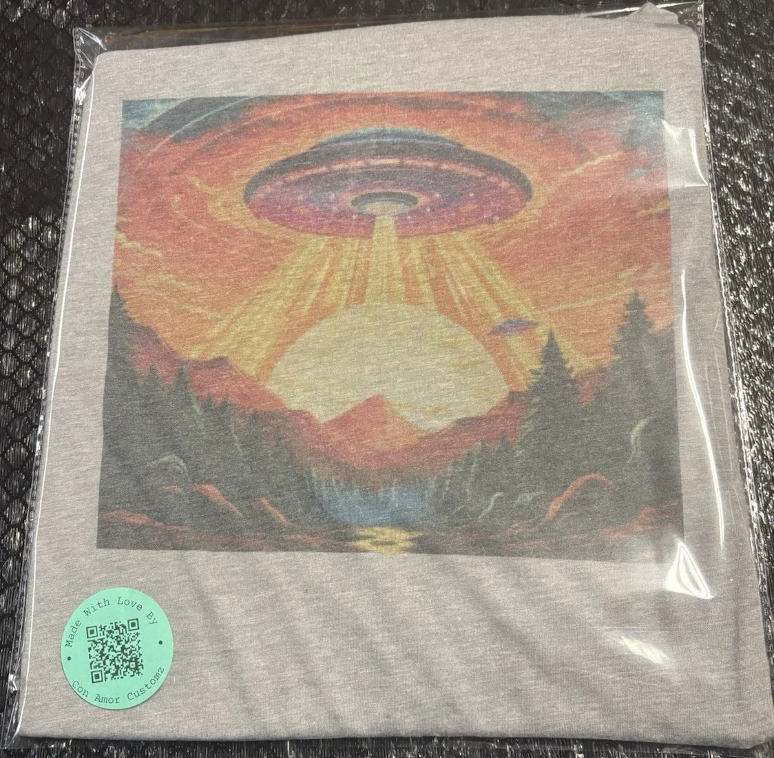 Gray Space Graphic Print Crew Neck Short Sleeve Cotton T-Shirt Unisex Adults L