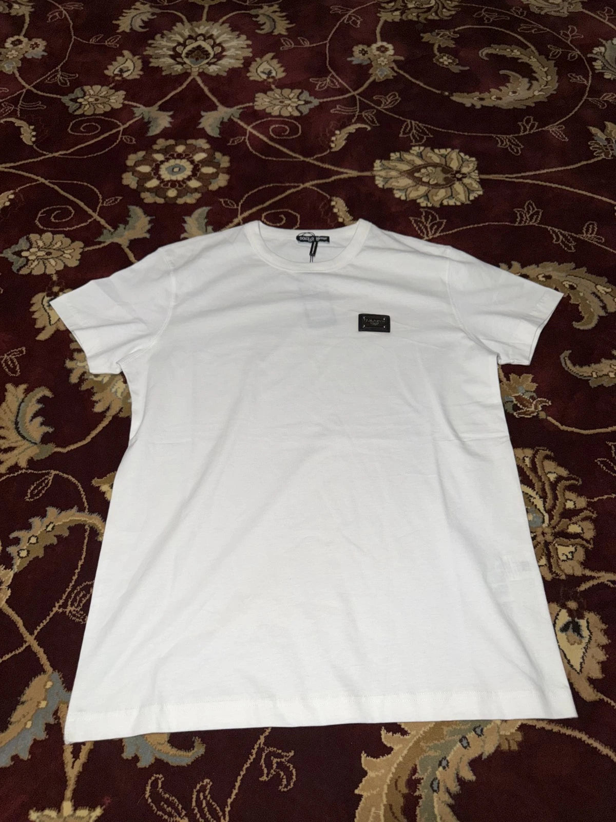 DOLCE&GABBANA White Cotton Badge Logo Short Sleeve Crew Neck T-Shirt Size 46