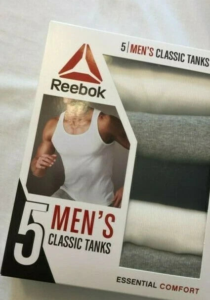 NWT 5 in the Box TANK T Tee Shirts Men Medium M Reebok Colored & White Classic