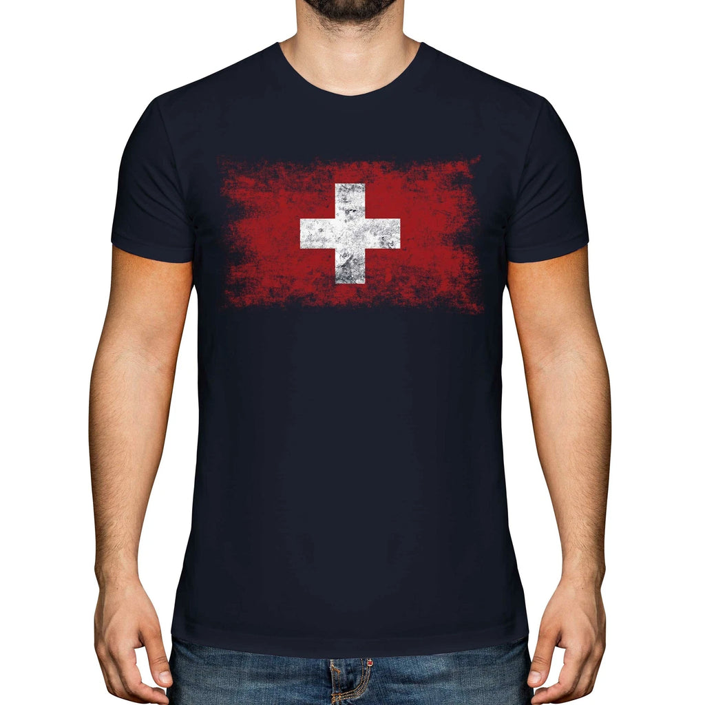 SWITZERLAND DISTRESSED FLAG MENS T-SHIRT TOP SCHWEIZ SVIZZERA SUISSE SWISS