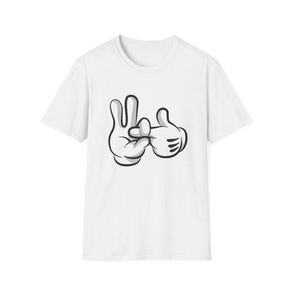 Cartoon Gloved Hands Peace Sign T-Shirt | Minimal Line Art Tee