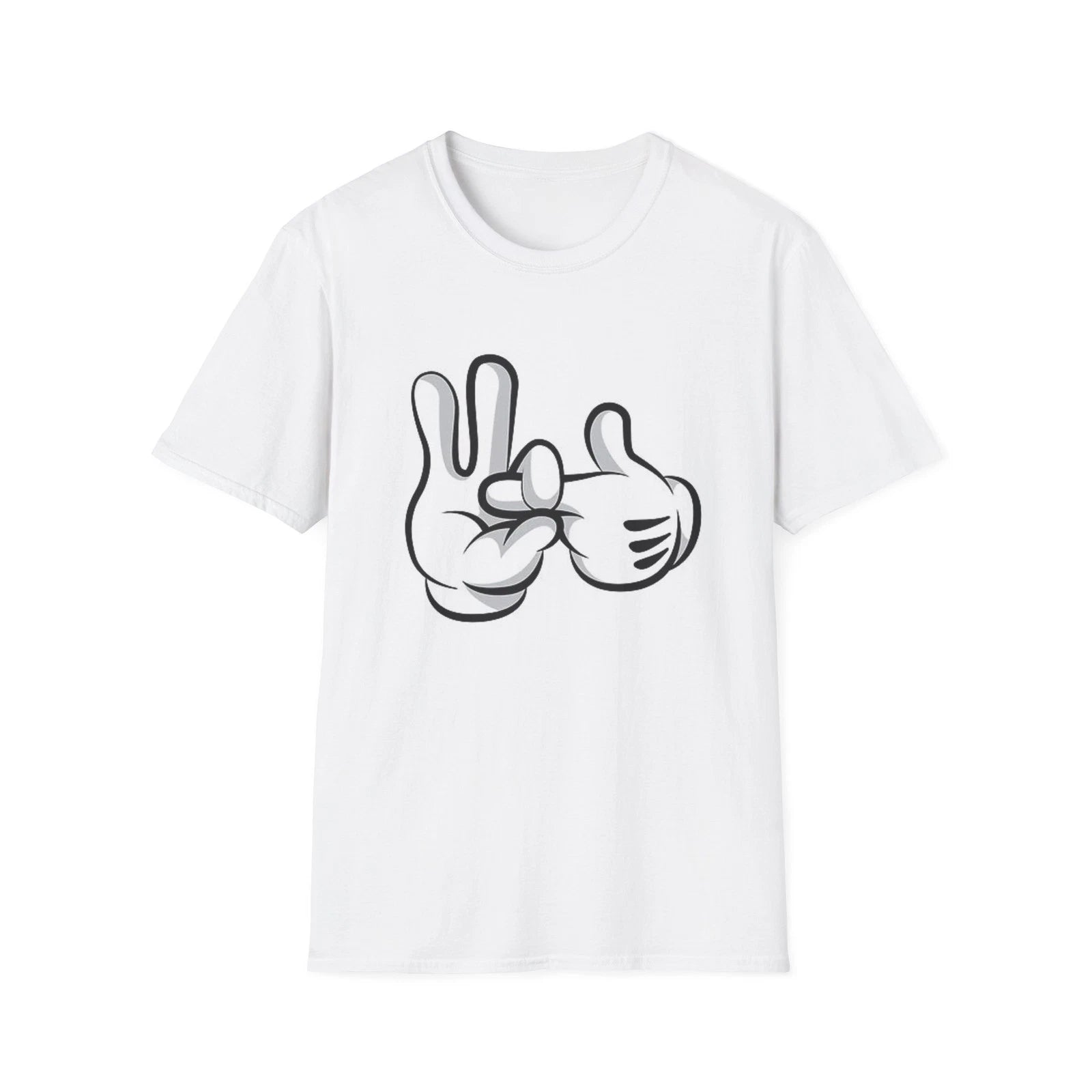 Cartoon Gloved Hands Peace Sign T-Shirt | Minimal Line Art Tee