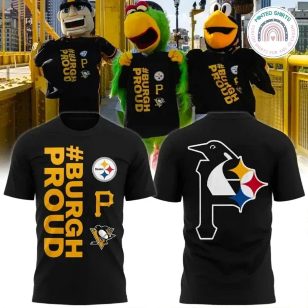 Pittsbuh Sports Mashup Burgh Proud Tri-Team Logo Two-Sided T-Shirt