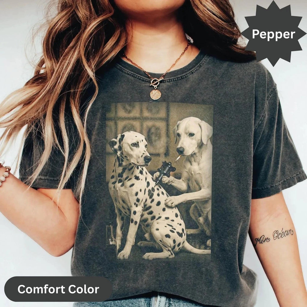Retro Dalmatian Tattoo Artist T-Shirt Funny Vintage Dog Meme Graphic Tee Top