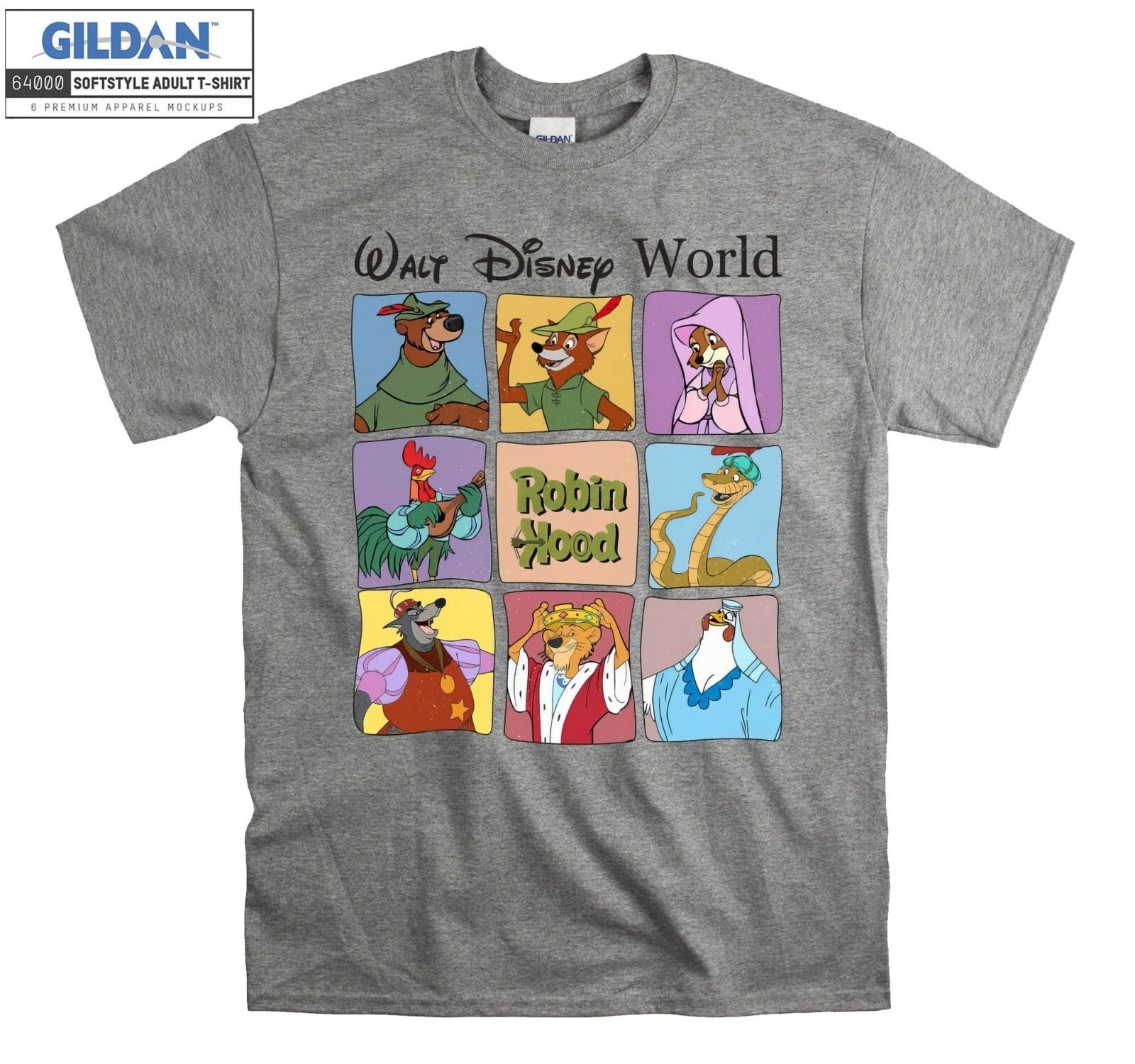 Retro 90s Disney Robin Hood Characters Walt Hoodie Tshirt Men Women Unisex AB769