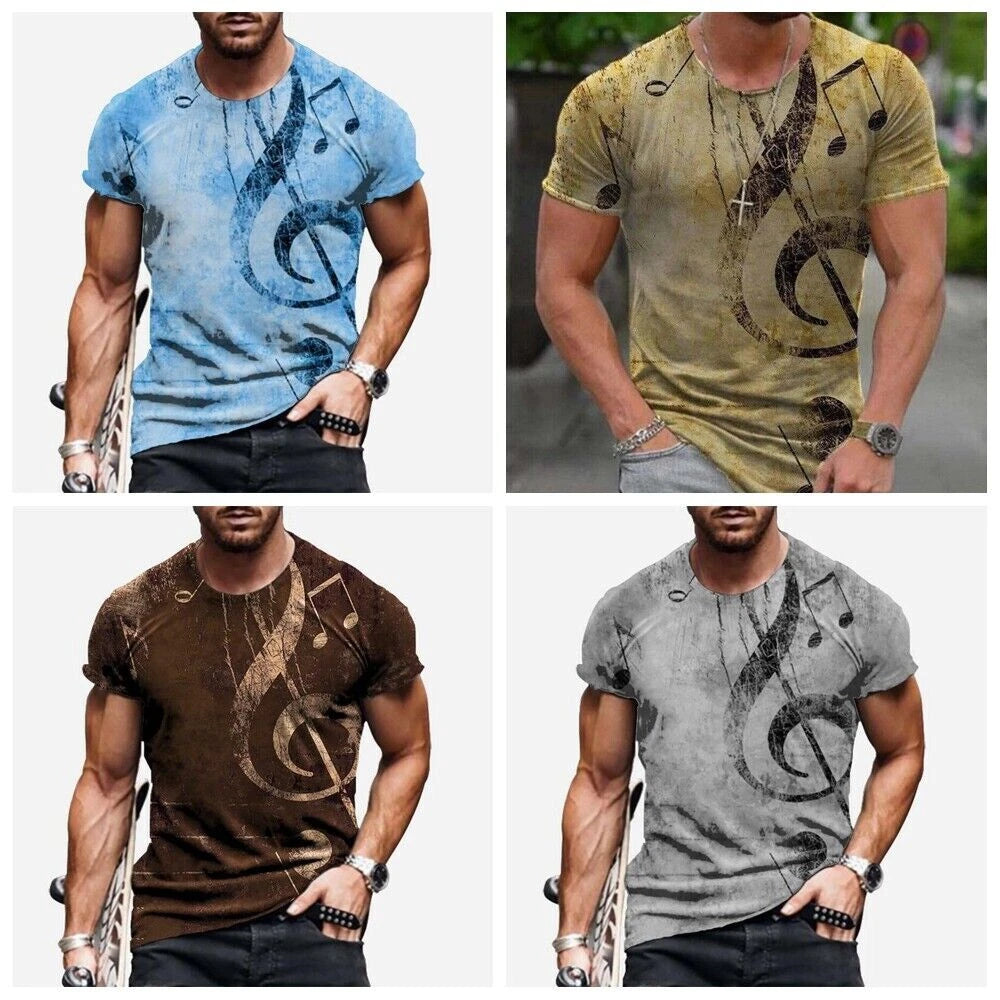 T-Shirt Men Musical Note Music Treble Clef Fashion Casual Streetwear Silky Soft