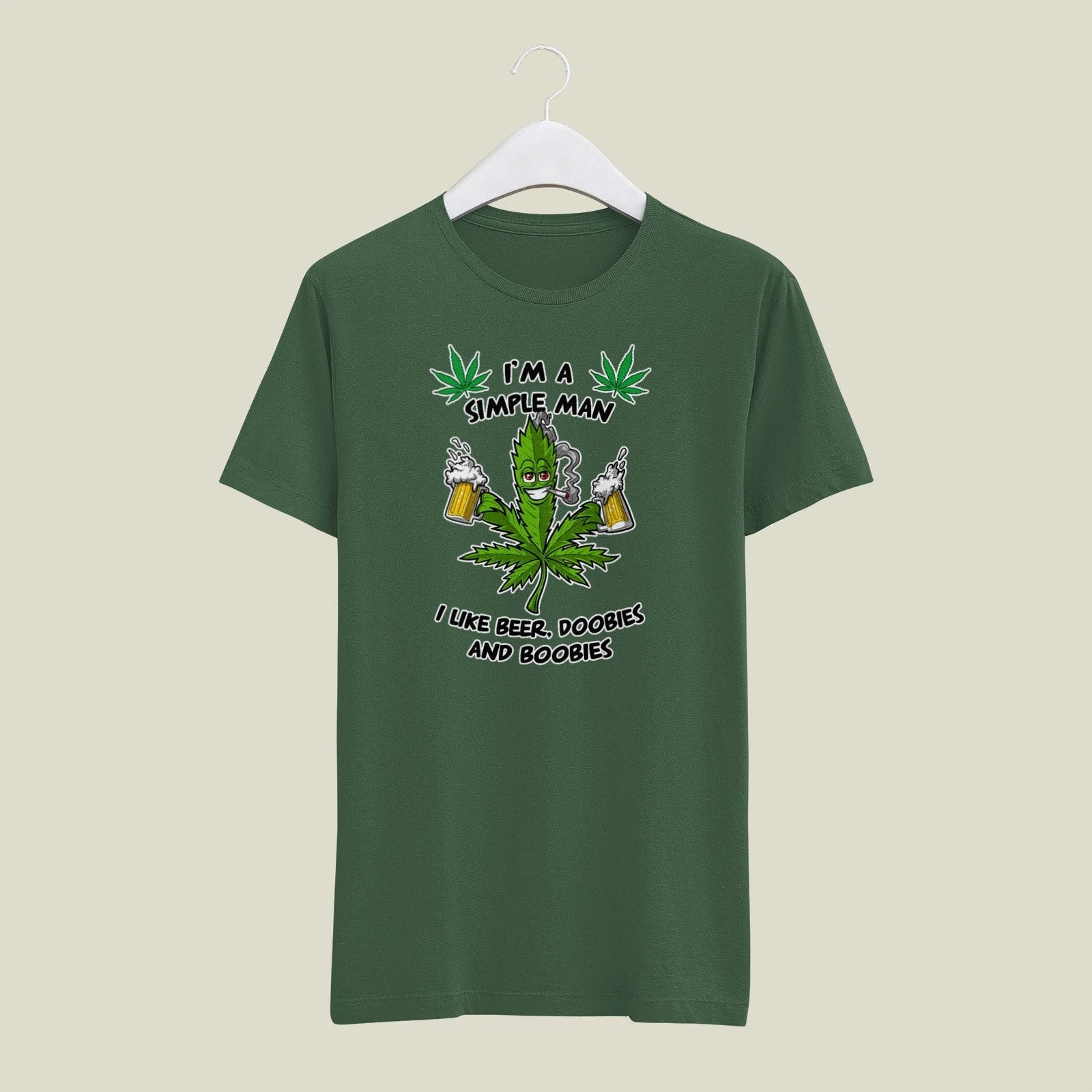 Green   X-LARGE Mens Gildan T Shirt Simple Man Beer Doobies Boobies 420 Weed