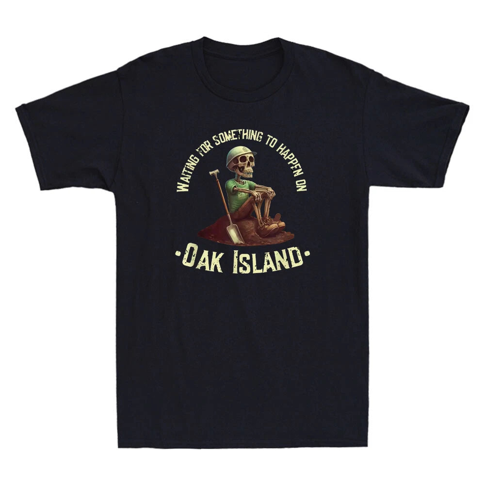 Oak Island Treasure Hunting Skeleton Funny Graphic Saying Vintage Men's T-Shirt