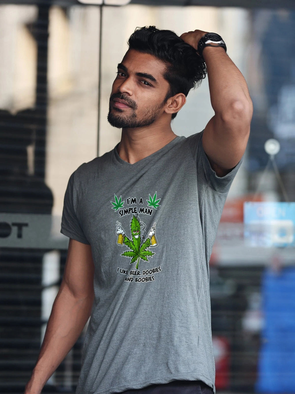 Gray Simple Man Beer Doobies Boobies 420 Weed Mens T Shirt Gildan X-LARGE