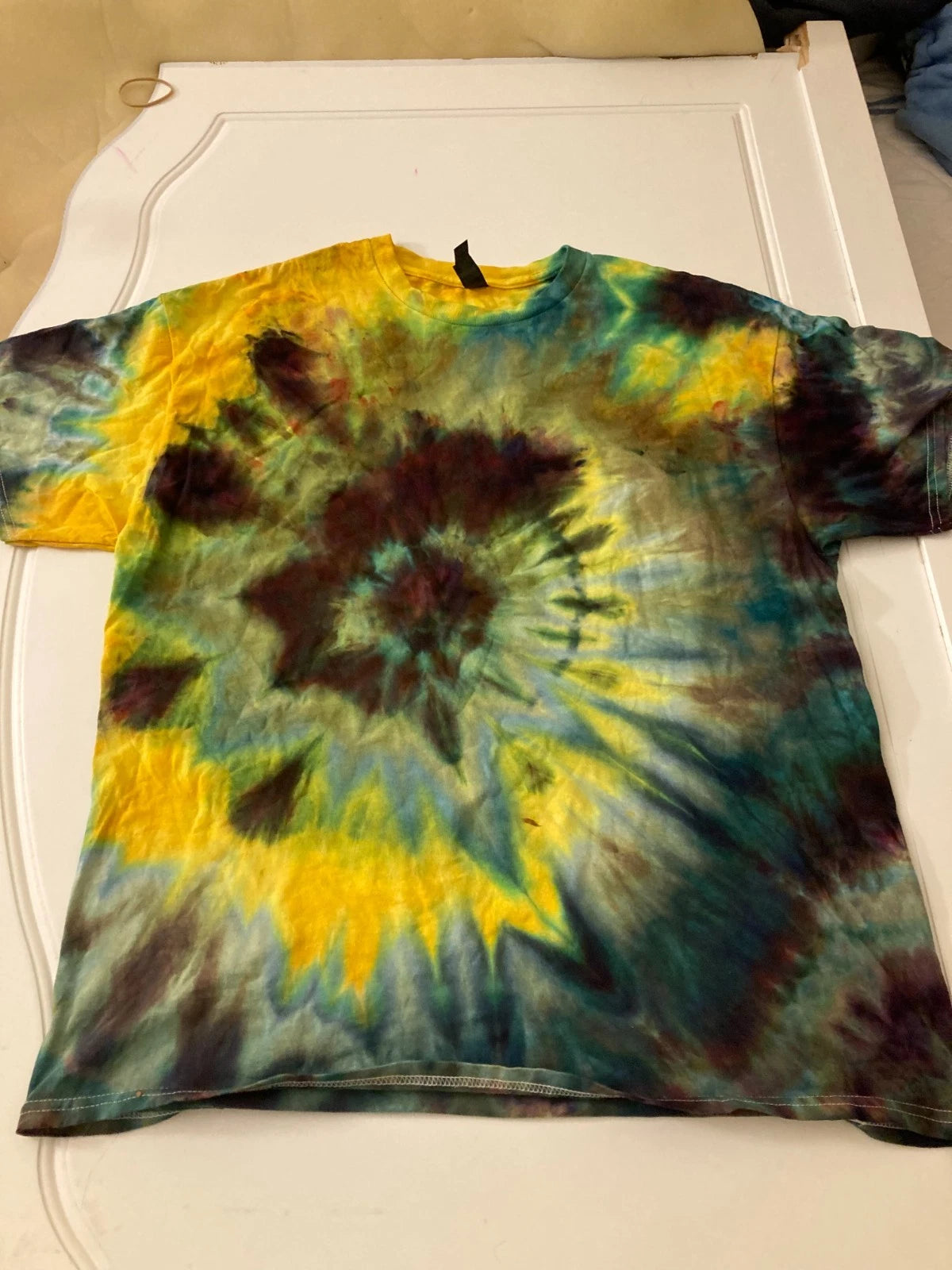Handmade Ice Tie Dye T-Shirt Large Mens Womens Cotton 'Sunflower' XL beautiful.