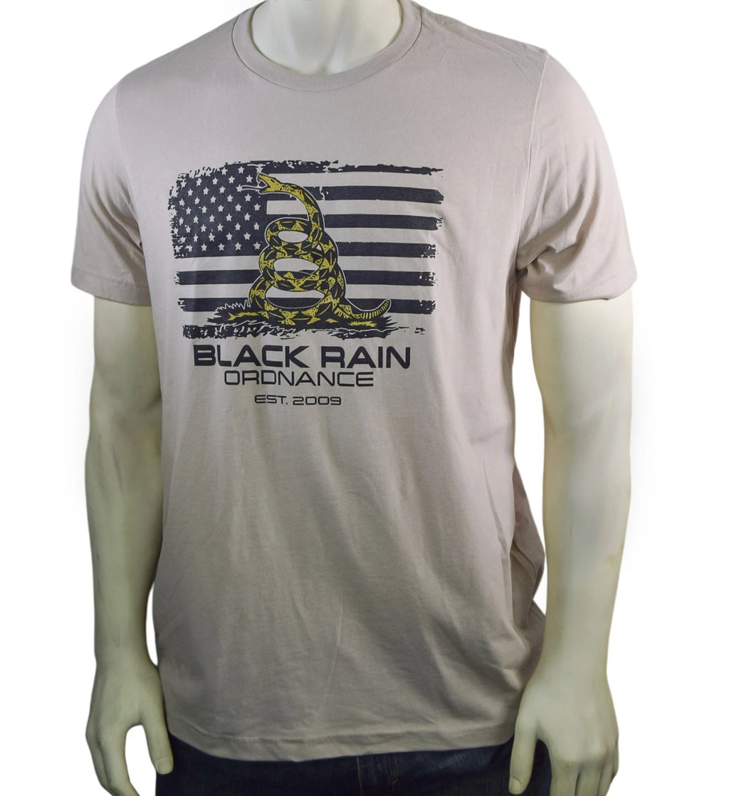 BLACK RAIN ORDNANCE - American Flag Gadsden Logo Premium Unisex T-Shirt Tan(XL)