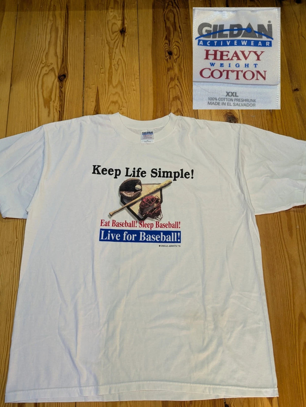 Vintage Gildan Heavyweight White Baseball Graphic T-Shirt Men's 2XL