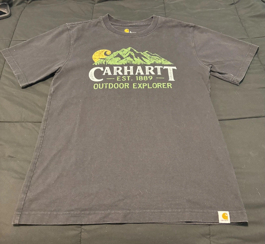 Carhartt Mens Small Relaxed Fit T-Shirt Dark Gray Outdoor Explorer Est 1889