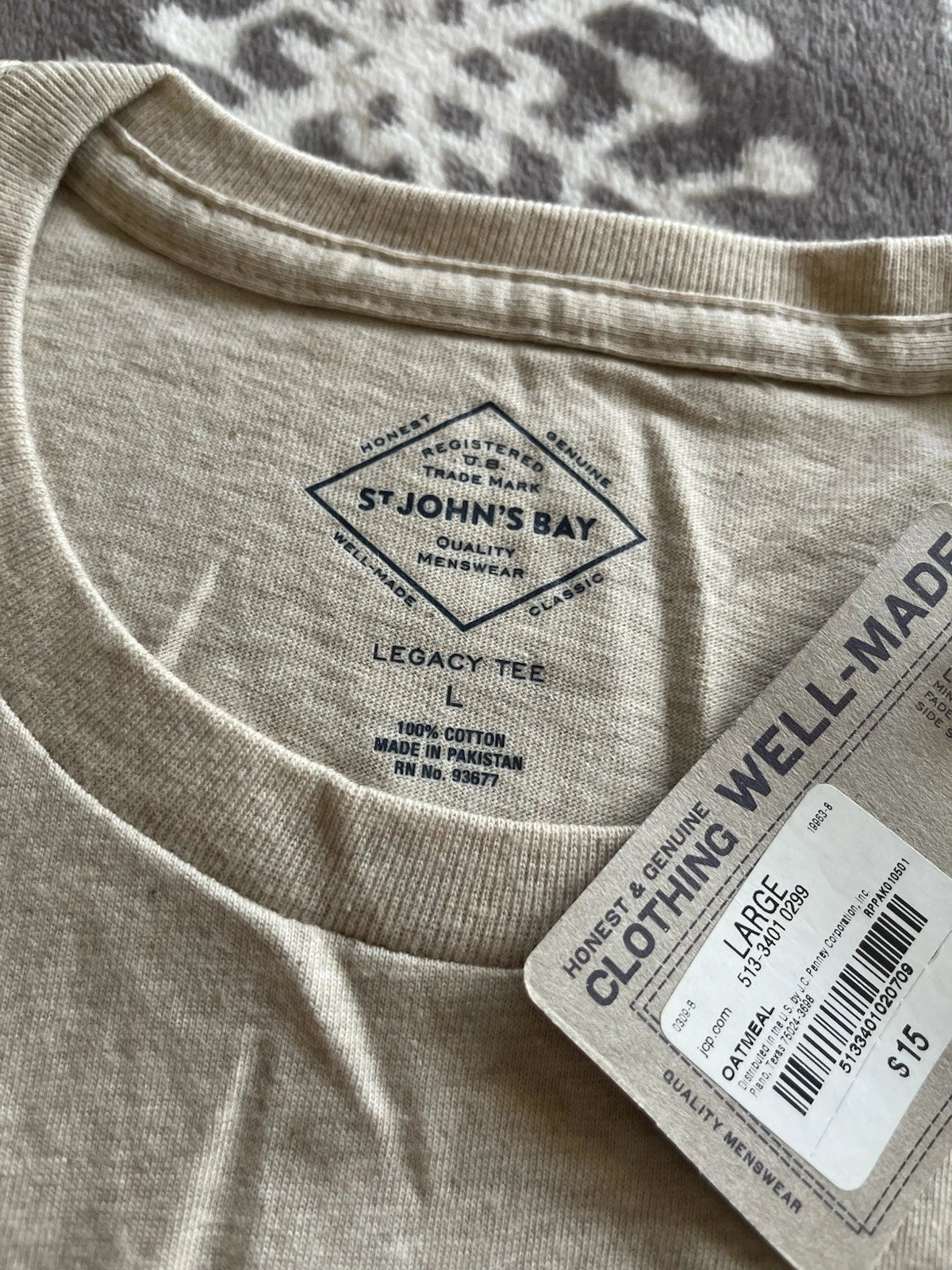 St Johns Bay Legacy Tee Shirt Large Beige Men’s 100%  Cotton Casual NWT.