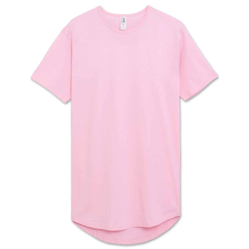 Pink Casual Extended Drop Cut Extra Longline Crewneck T-Shirt (Baby Pink)