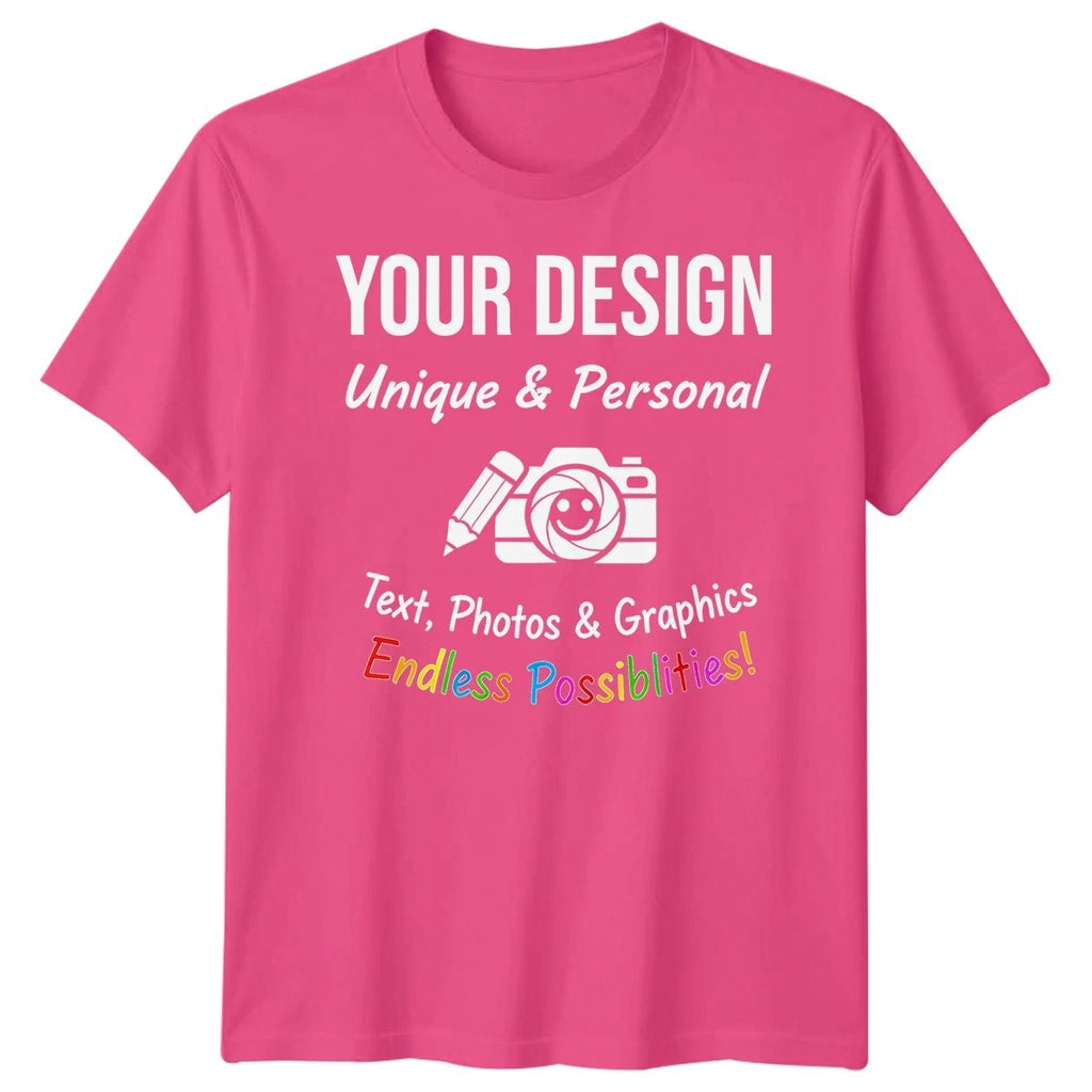 Personalised T-Shirts Your Design Text Photo Graphic Custom Mens Kids Unisex Tee