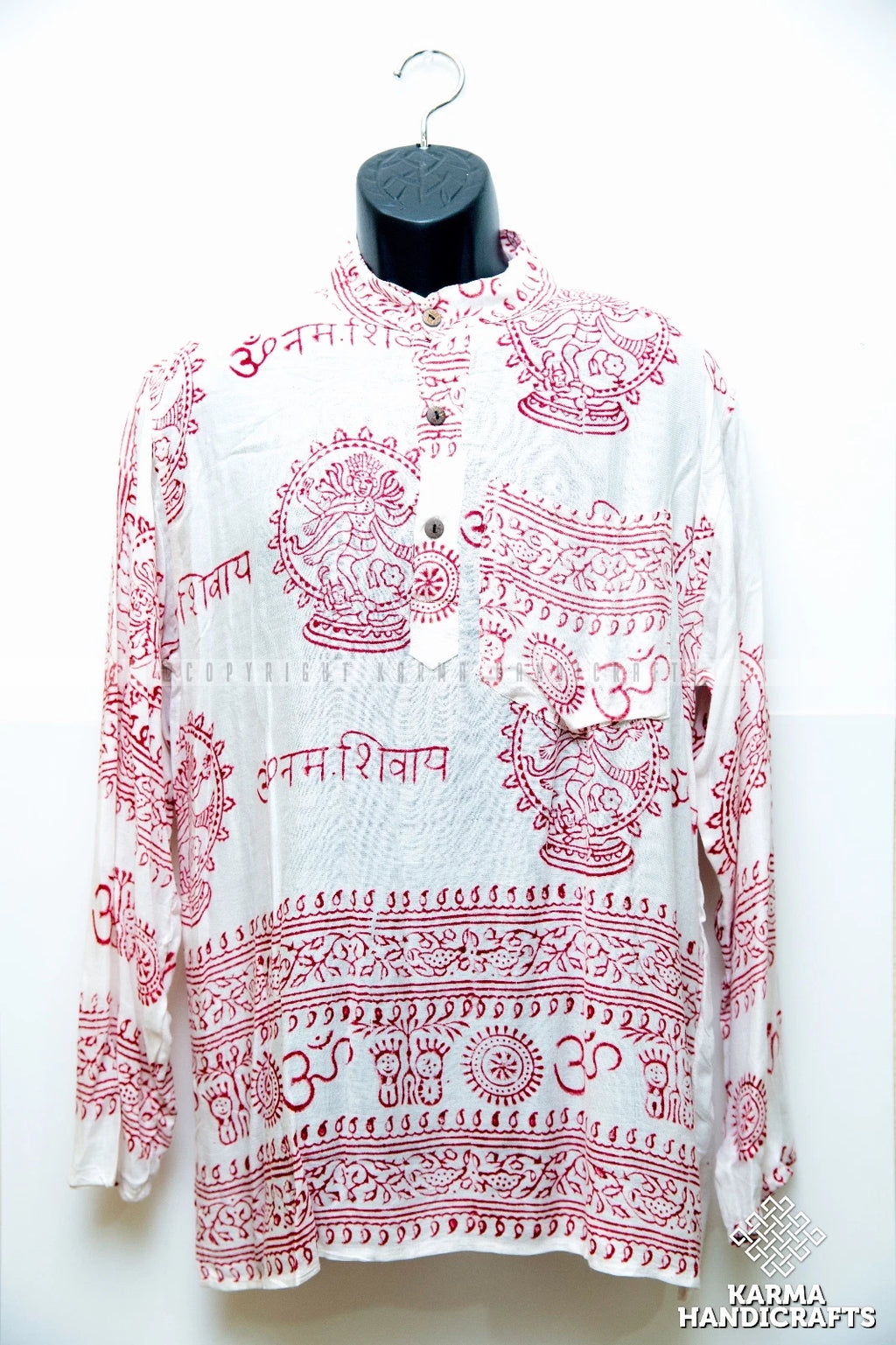 NWT Boho Hippie Om Hare Rama Yoga Top Collarless Cotton Kurta WHITE Shirt Nepal
