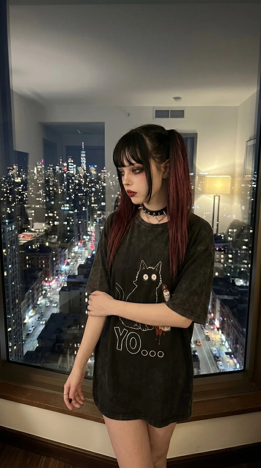Unisex Men's Oversized T-Shirt Spooky Black Cat Streetwear Loose Fit Baggy