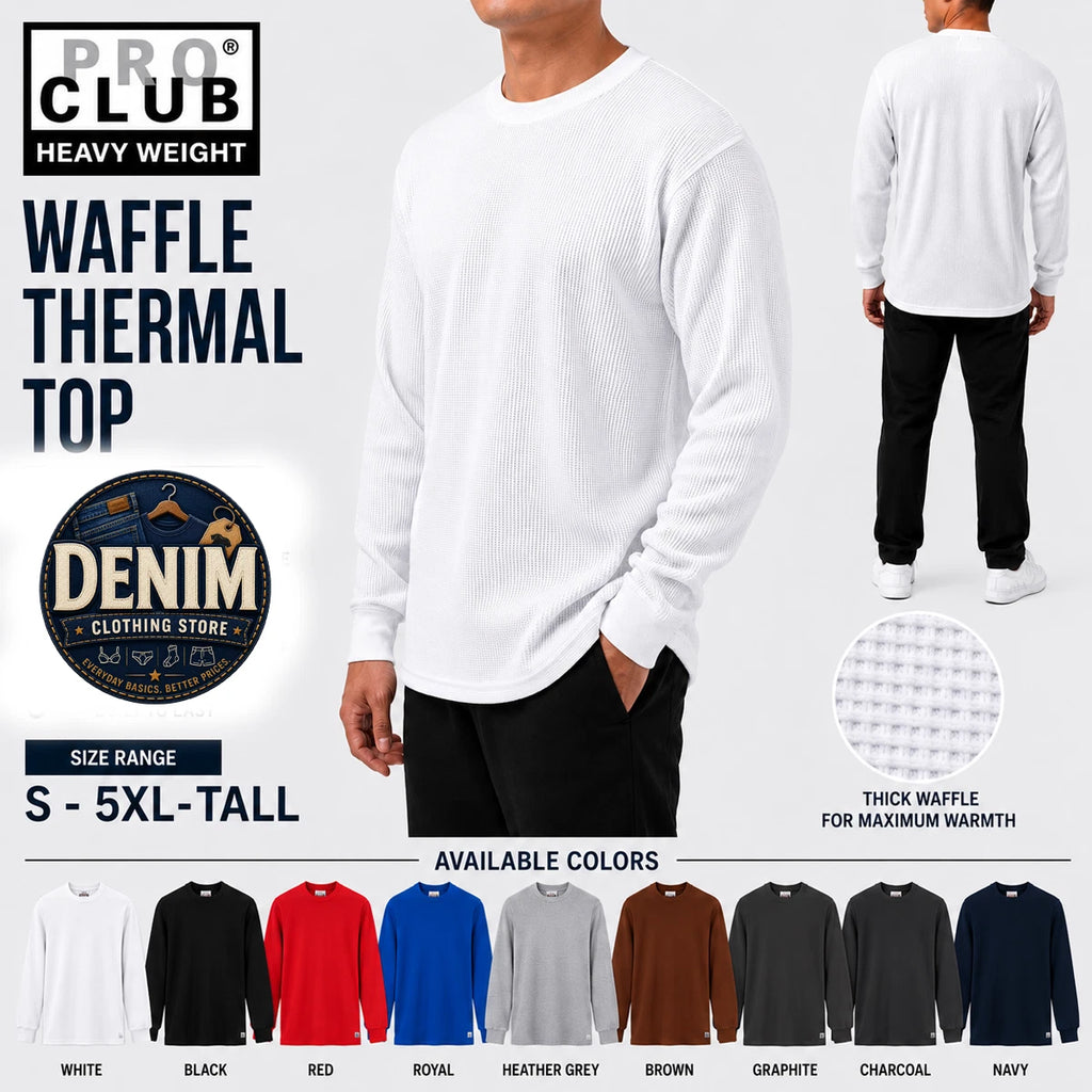 Pro Club Men’s Premium Heavyweight Waffle Thermal Shirt S-5XL Tall Long Sleeve