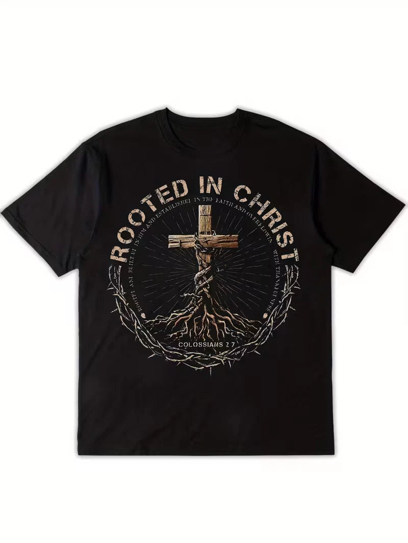 Men'S Christian Religious T-Shirt - Rooted in Christ Cross Design with Floral wr