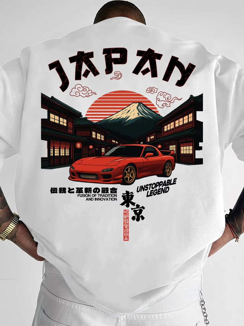Men's JDM Car Japan Graphic Print T-shirt Oversized 100% Polyester Streetwear