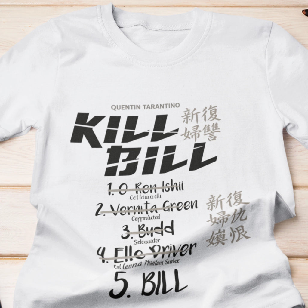 Kill Bill Movie Inspired T-Shirt List Five Targets Film Fan Graphic Tee