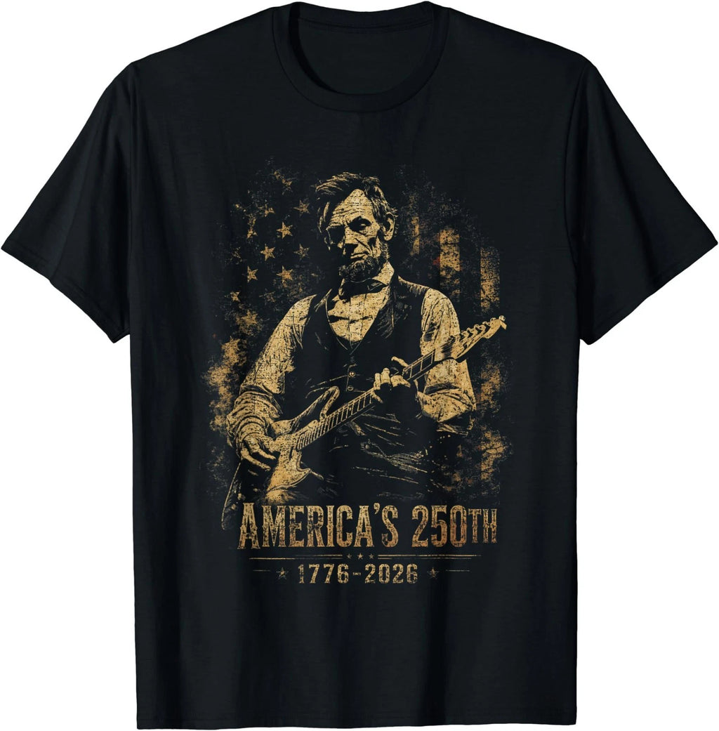 America's 250th Abraham Lincoln Playing Guitar Retro Vintage T-Shirt