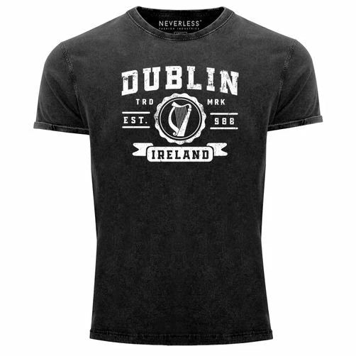 Mens Vintage Shirt Dublin Ireland Retro Design Print Font Print Shirt