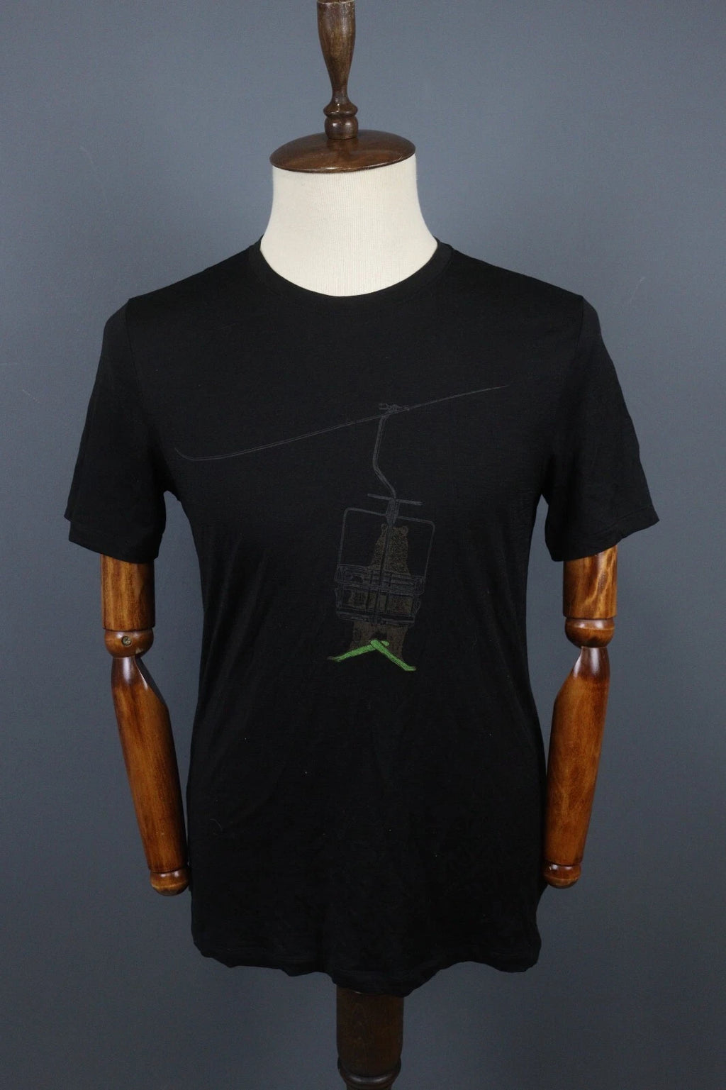 Icebreaker Black Merino Wool Graphic Printed Crew Activewear Baselayer T-Shirt