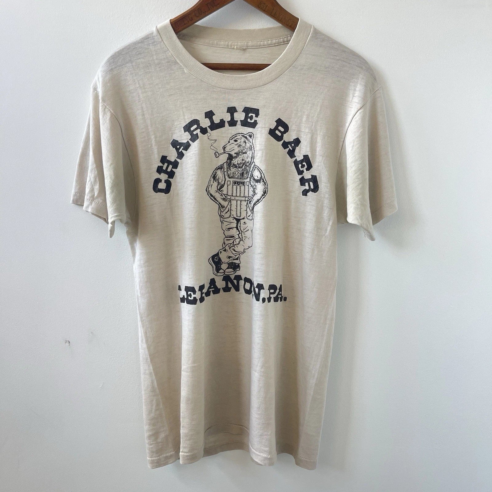 VTG 1980s Charlie Baers PA Surplus Store Paper Thin White Soft Large Shirt Levis