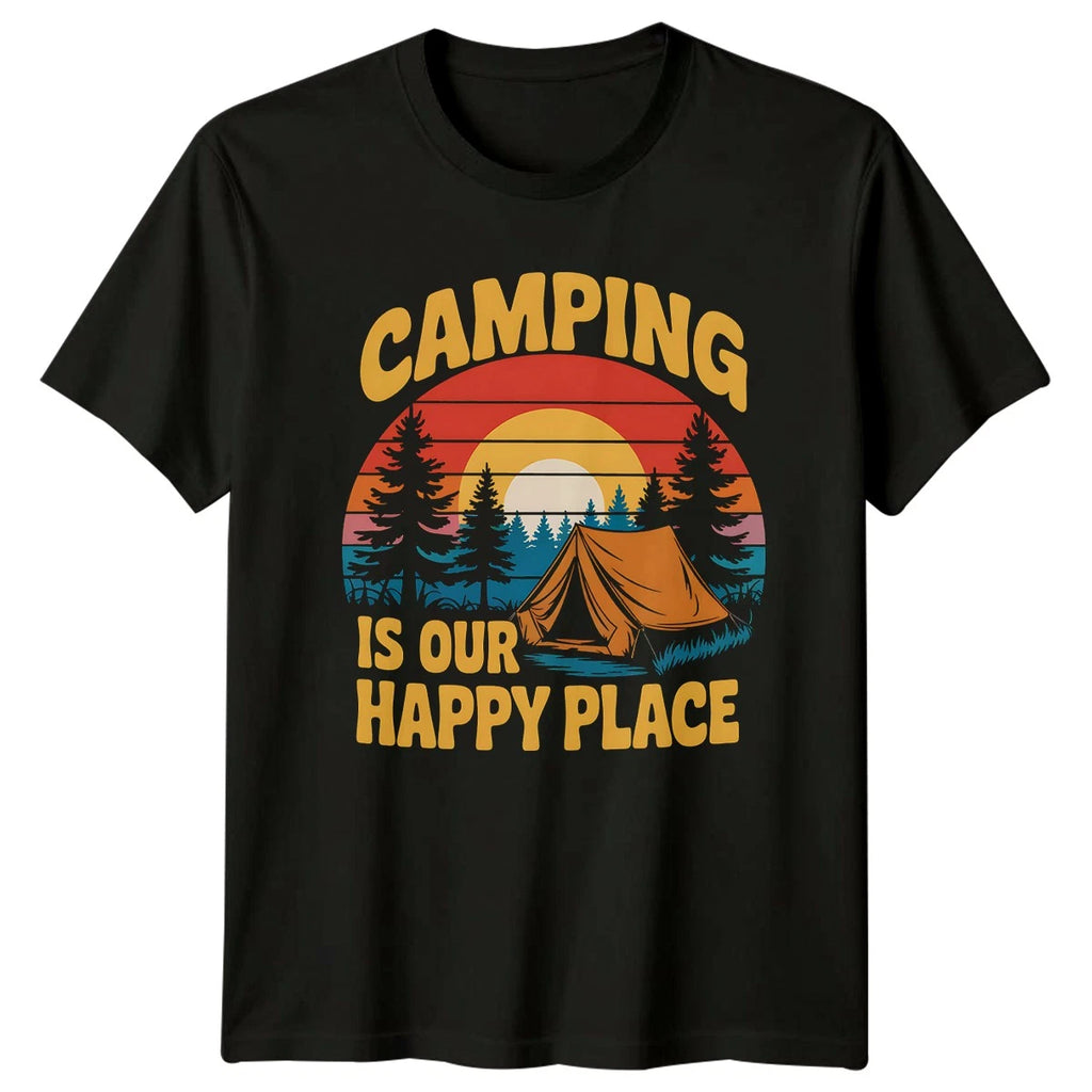 Camping Is Our Happy Place T-Shirt Retro Vintage Birthday Gift For Him And Her