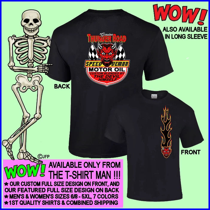 Hot Rod Thunder Road Speed Demon Devil Motor Oil Gasser Drag Race Car T-shirt T4