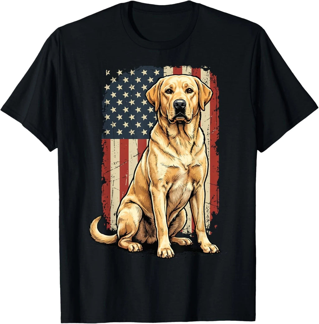 Yellow Labrador Retriever USA Flag T-Shirt, Patriotic Lab Dog Dad Gift Tee Shirt