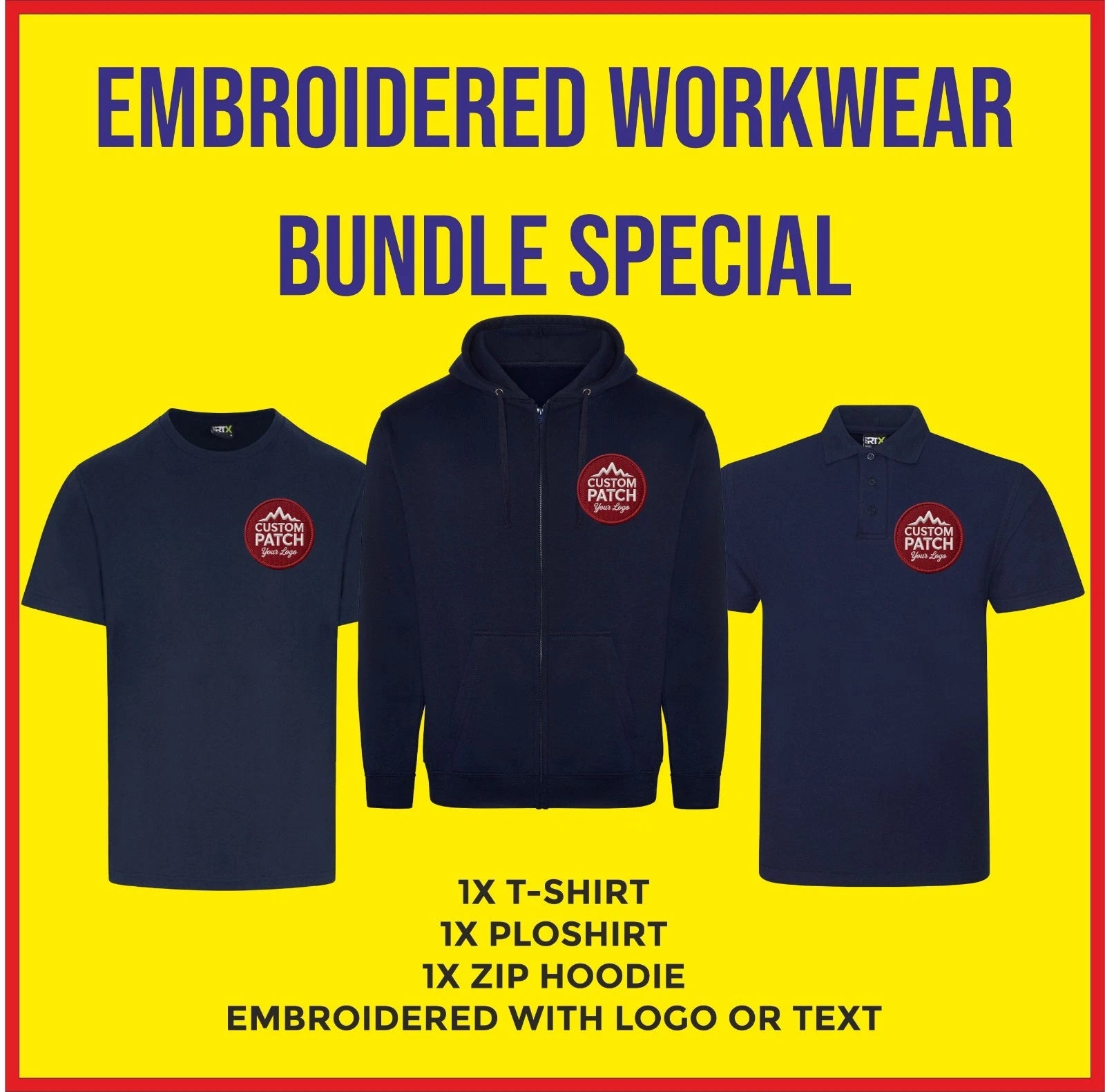 Custom Embroidered Workwear Bundle PRO RTX T Shirt Polo Zip Hoodie Logo Uniform