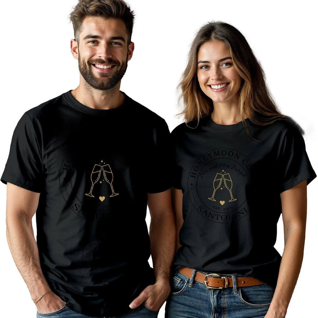 Personalised Honeymoon Club Couple T Shirts Mr & Mrs Surname Custom Est Year