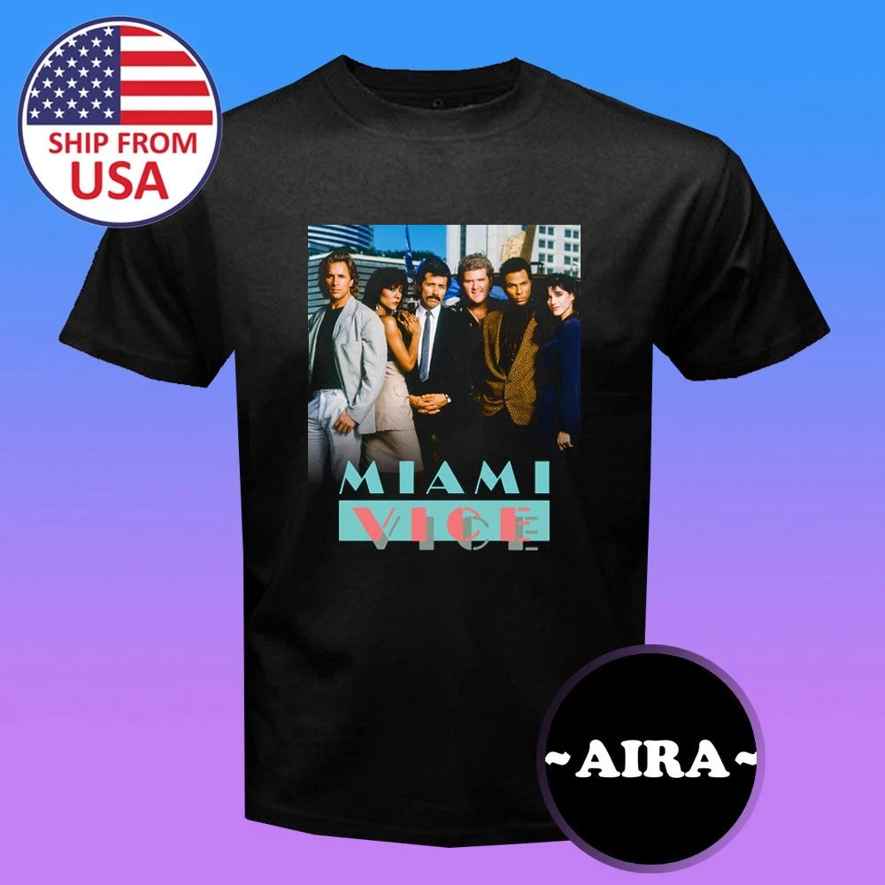 Miami Vice Retro Action Movie 80's Cops Men's Black Size S-5XL