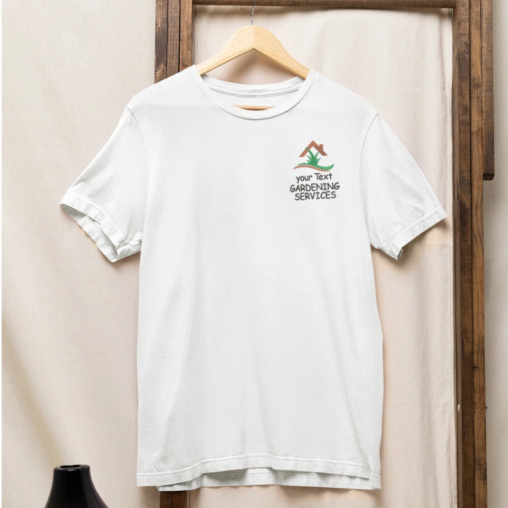 Personalised Custom Embroidered Gardening Service T-shirt Your Text Lawn Garden