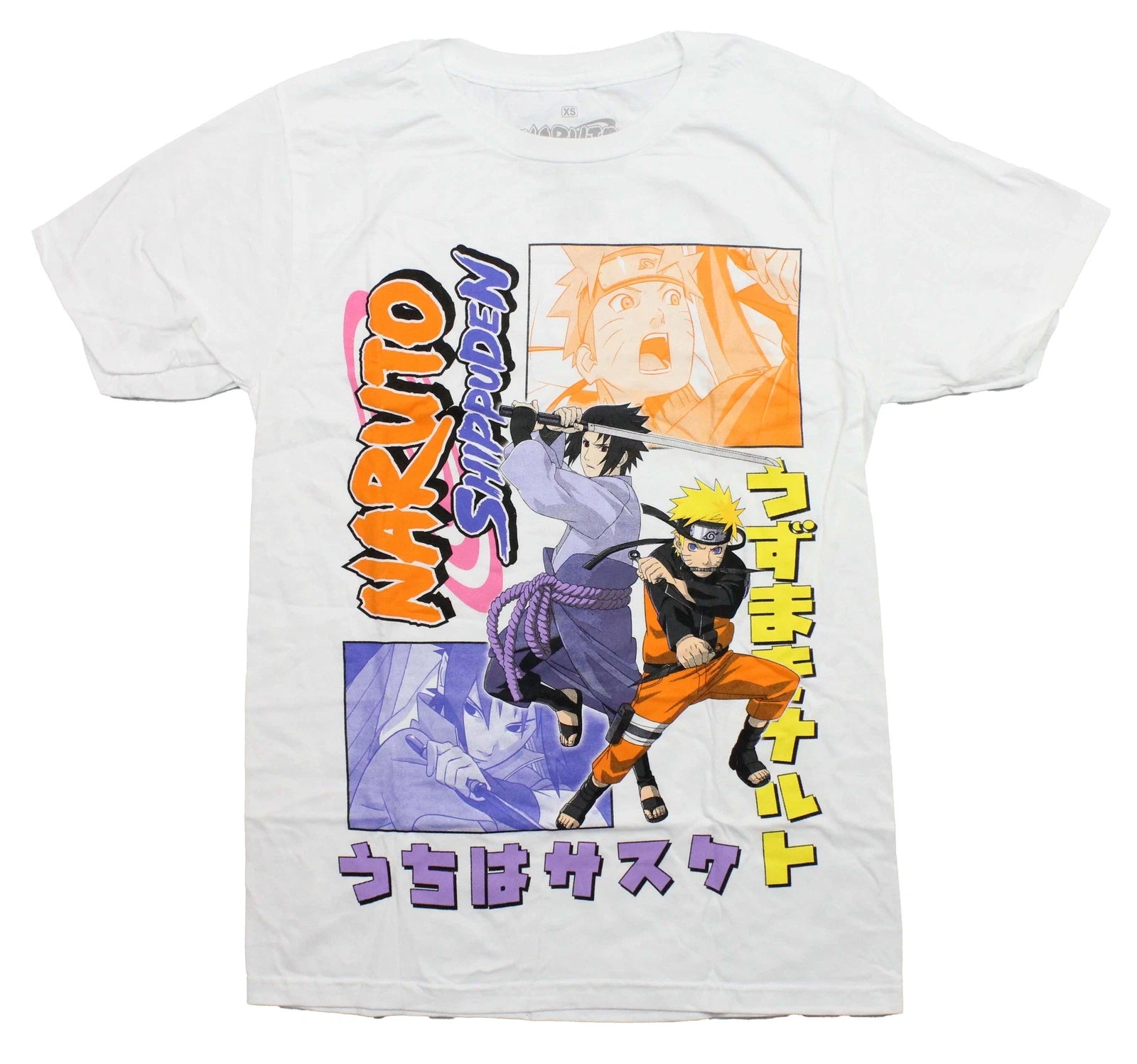 Naruto Shippuden New Adult T-Shirt - Sasuke & Naruto Fighting Stances Logo