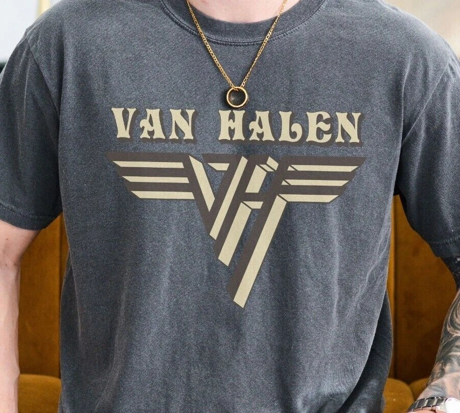 Van Halen Logo T-Shirt 70s Rock Band on Vintage Black Comfort Colors 1717 Tee