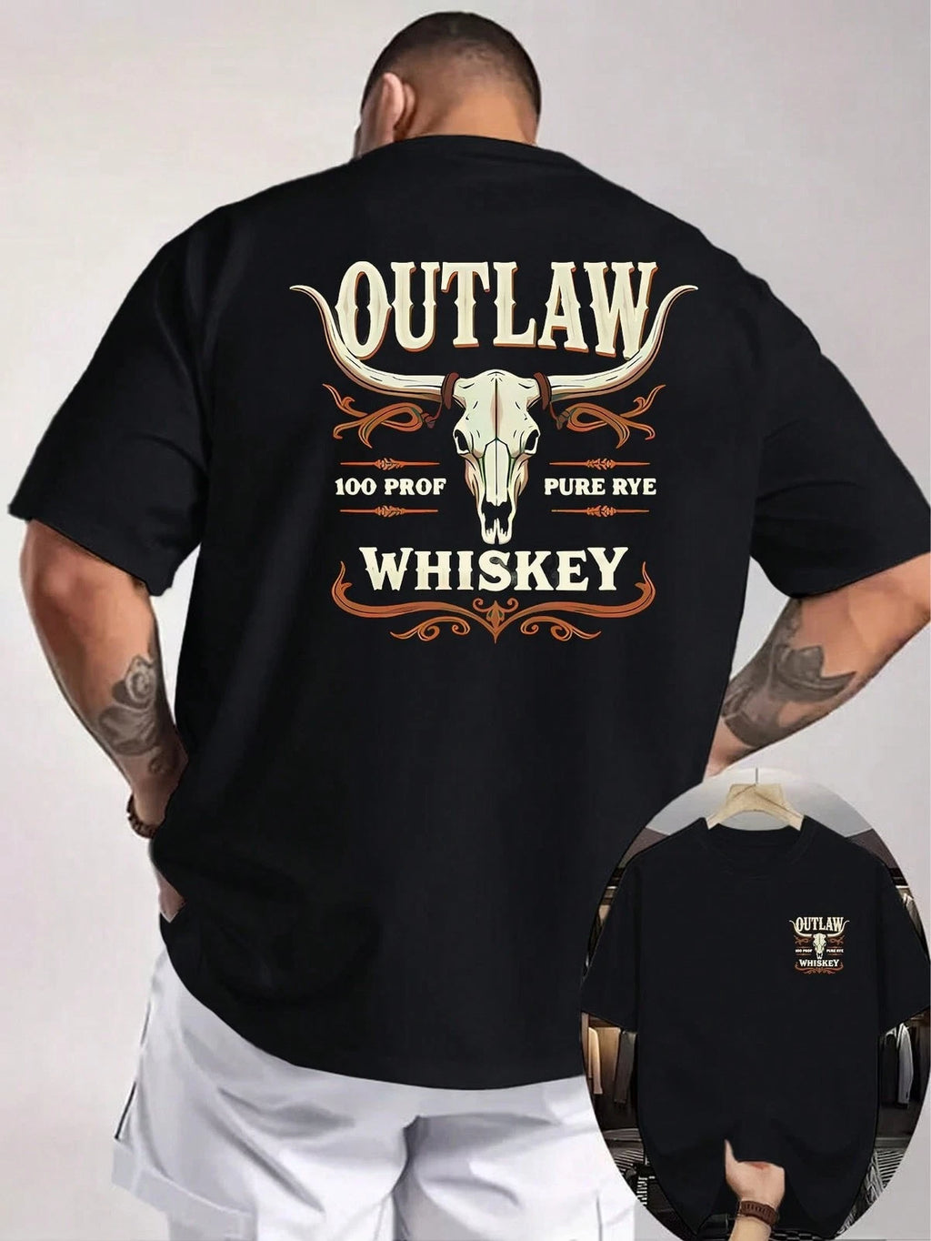 Western Double-Sided Print Men's T-Shirt, American Retro Elements