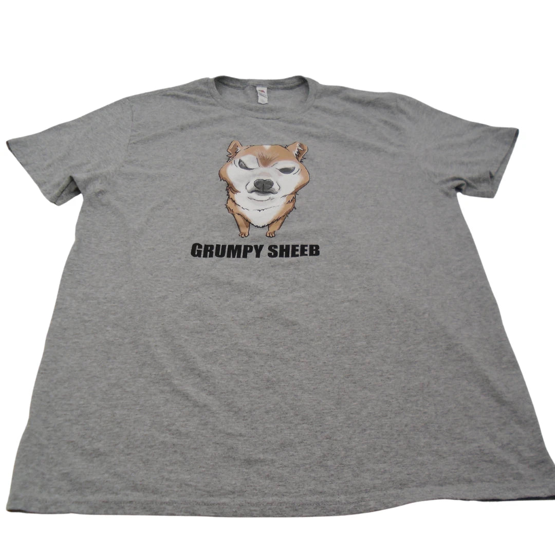 Fruit Of The Loom Shirt Men's Large Gray Grumpy Sheeb Graphic Print Short Sleeve