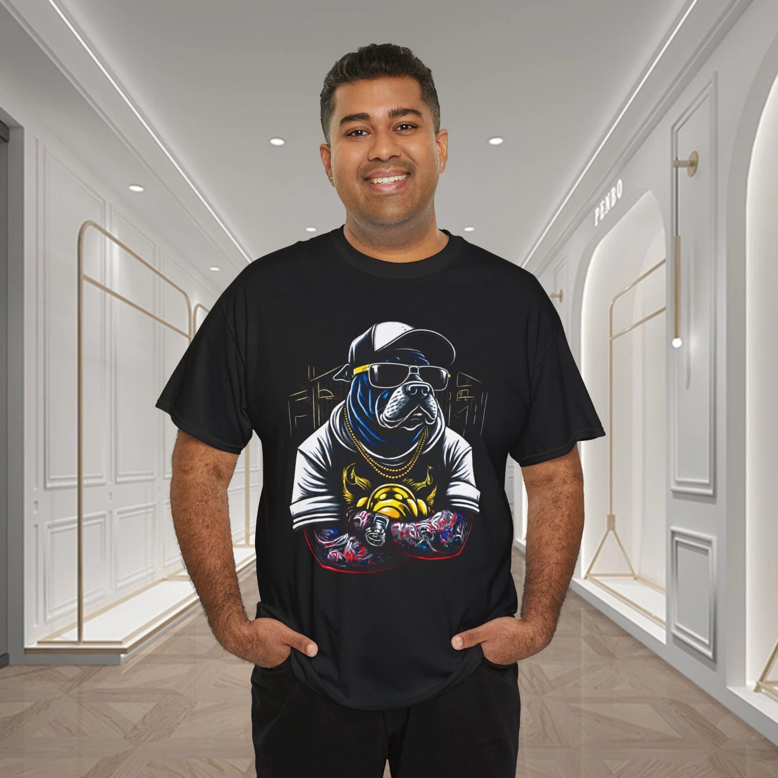 Fierce Guardian Demon Mask Gold Horns Graphic T-Shirt Size XLarge Black Color