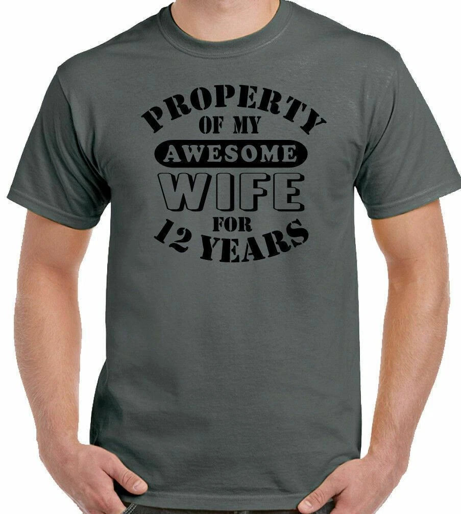 12th Wedding Anniversary T-Shirt My Awesome Wife Mens Funny Gift 12 Year Husband
